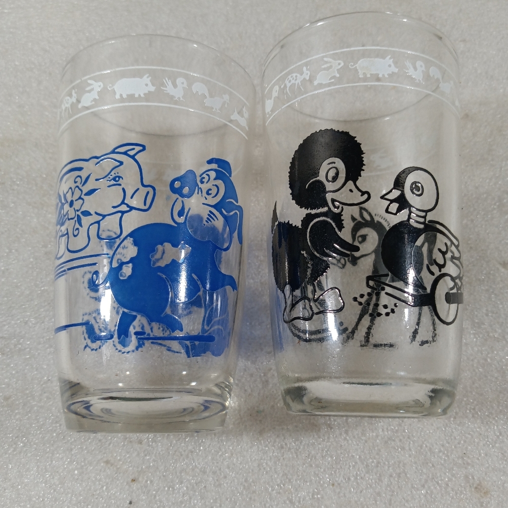 Vintage Juice Glasses Swanky Swigs Lot Of 2 Blue Black